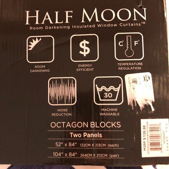 Room Darkening Window Curtain Navy 52X84 Set Half Moon Octagon Blocks #2567 - Picture 6 of 8